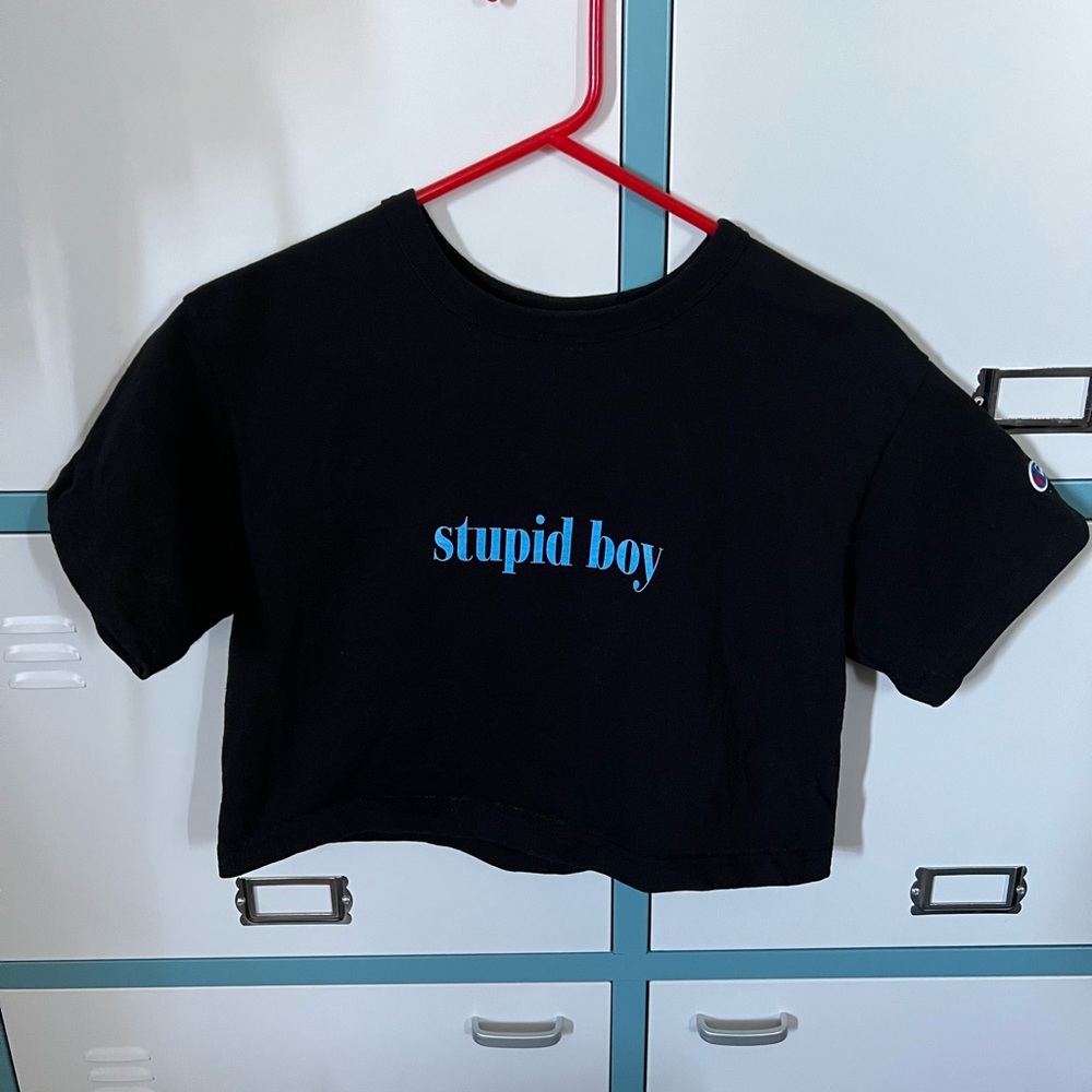 Stupid boy champion crop top
